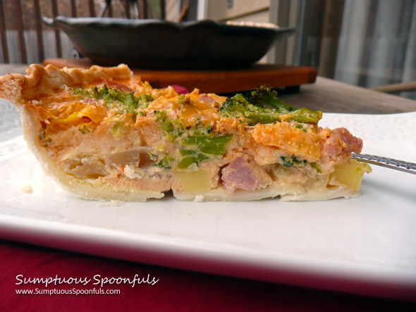 Ham & Broccoli Quiche Romesco ~ Sumptuous Spoonfuls #quiche #recipe