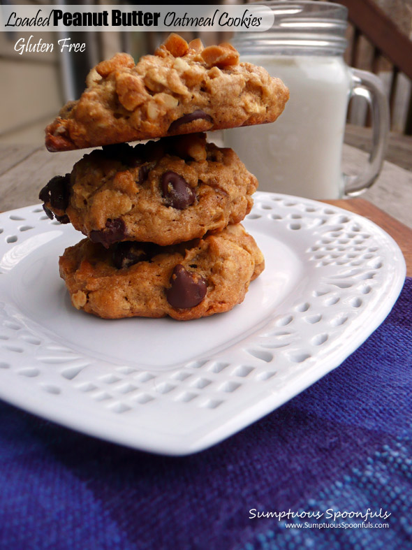 Loaded Peanut Butter Oatmeal Cookies {Gluten Free} ~ Sumptuous Spoonfuls #Healthy #Cookie #Recipe