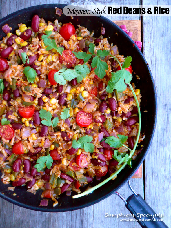 Mexican Style Red Beans & Rice  ~ Sumptuous Spoonfuls #skillet #dinner #recipe