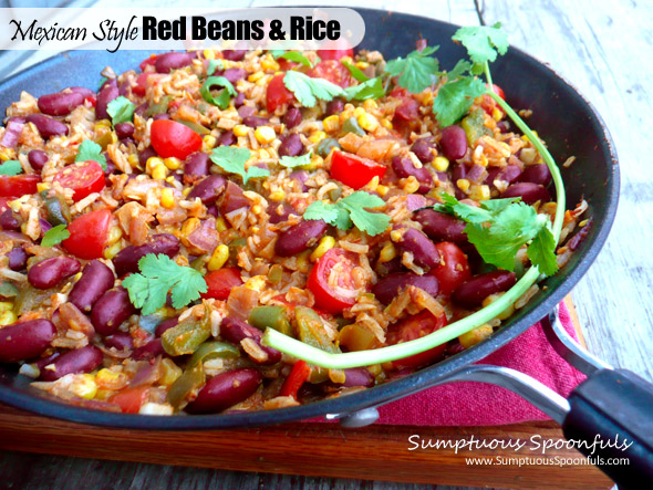 Mexican Style Red Beans & Rice ~ Sumptuous Spoonfuls  #skillet #dinner #recipe