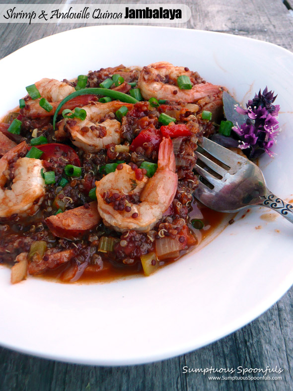 Shrimp & Andouille Quinoa Jambalaya ~ Sumptuous Spoonfuls #Cajun #MardiGras #recipe