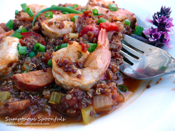 Shrimp & Andouille Quinoa Jambalaya ~ Sumptuous Spoonfuls #Cajun #MardiGras #recipe