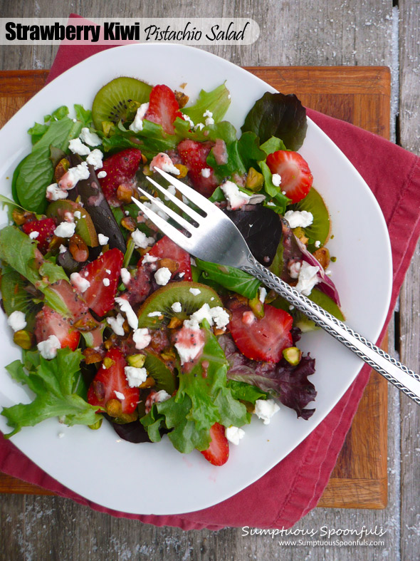 Strawberry Kiwi Pistachio Salad ~ Sumptuous Spoonfuls #salad #recipe
