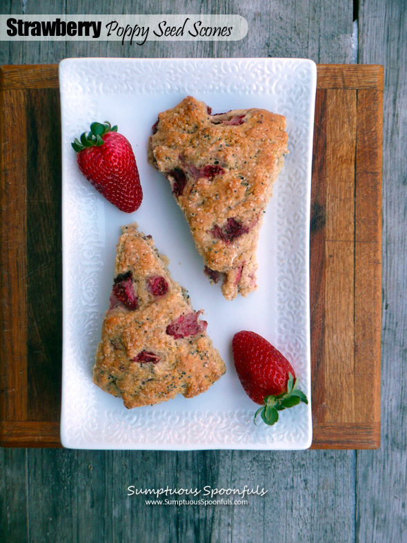 Strawberry Poppy Seed Scones~ Sumptuous Spoonfuls #wholewheat #scones #recipe