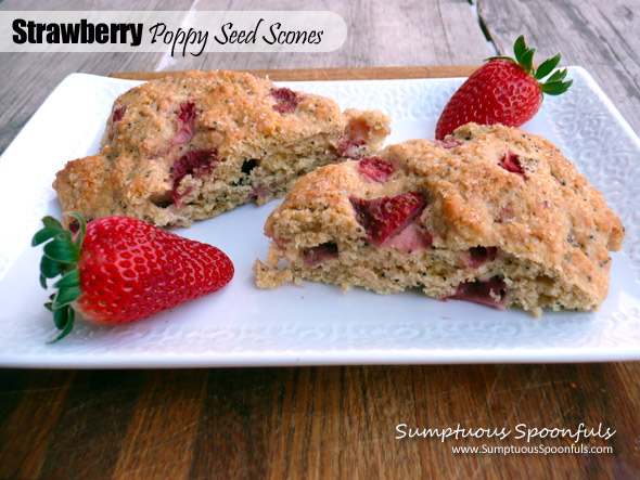 Strawberry Poppy Seed Scones~ Sumptuous Spoonfuls #wholewheat #scones #recipe