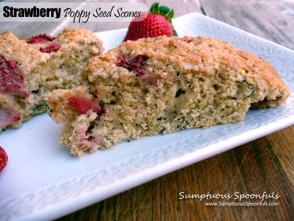 Strawberry Poppy Seed Scones~ Sumptuous Spoonfuls #wholewheat #scones #recipe