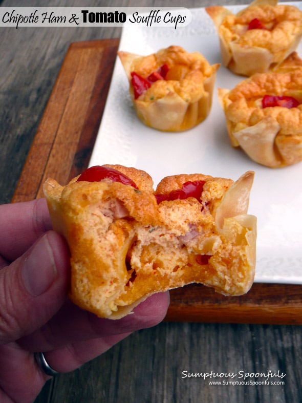 Chipotle Ham & Tomato Souffle Cups ~ Sumptuous Spoonfuls #mini #souffle #appetizer