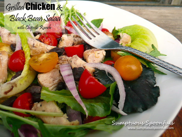 Grilled Chicken & Black Bean Salad with Chipotle Ranch Dressing | Sumptuous Spoonfuls #dinner #salad #recipe