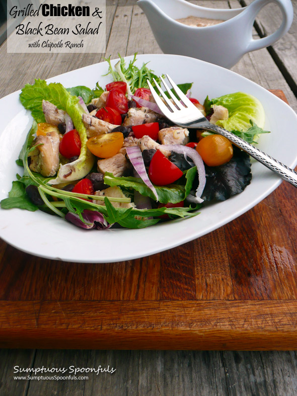 Grilled Chicken & Black Bean Salad with Chipotle Ranch Dressing | Sumptuous Spoonfuls #dinner #salad #recipe