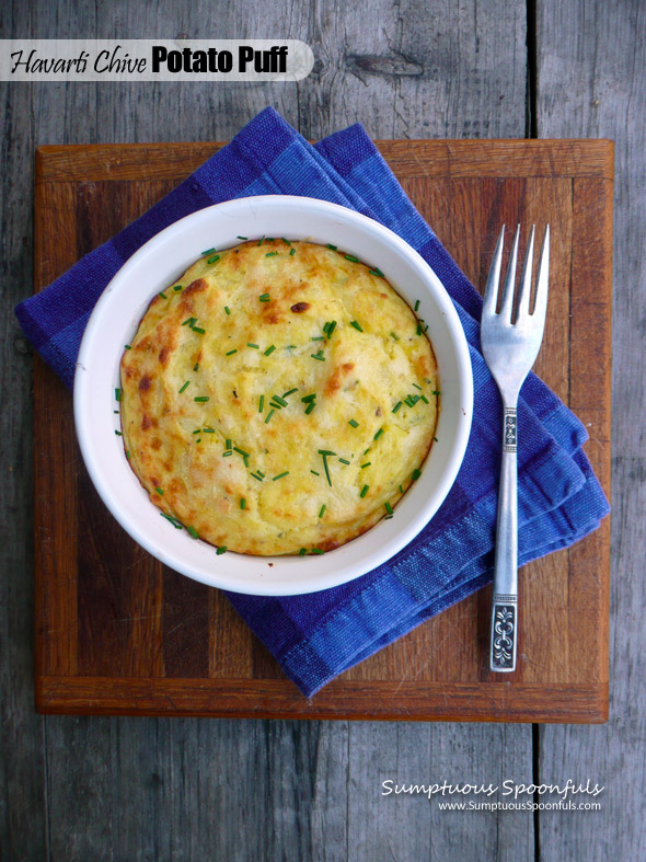 Havarti Chive Potato Puff ~ Sumptuous Spoonfuls #potato #recipe