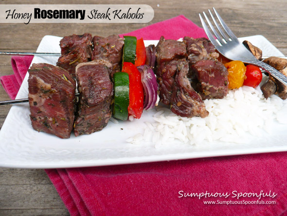 Honey Rosemary Steak Kabobs ~ Sumptuous Spoonfuls #grilled #steak #recipe