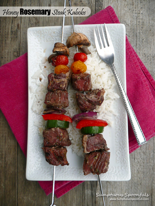 Honey Rosemary Steak Kabobs ~ Sumptuous Spoonfuls #grilled #steak #recipe