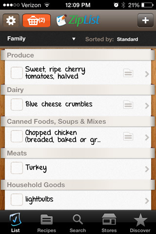 My Ziplist Shopping List on my iPhone