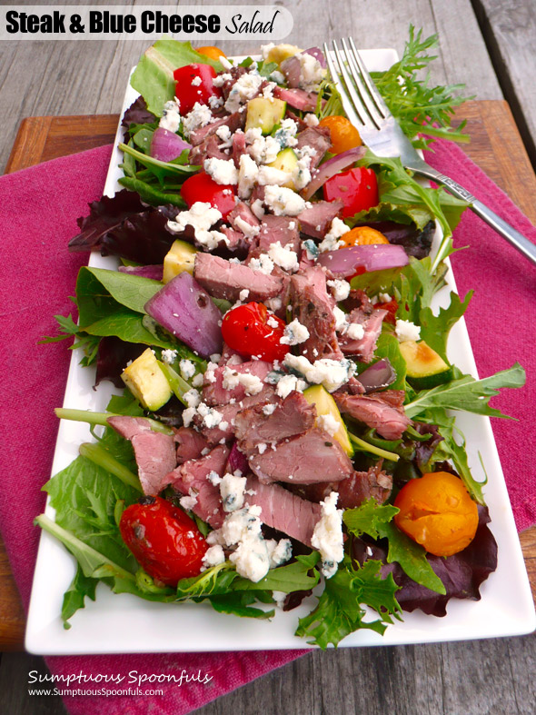 Steak & Blue Cheese Salad with Roasted Vegetables ~ Sumptuous Spoonfuls #healthy #quick #dinner #salad #recipe