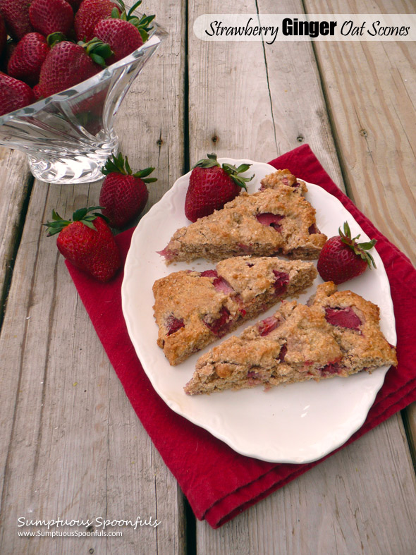 Strawberry Ginger Oat Scones ~ Sumptuous Spoonfuls #healthy #scone #recipe