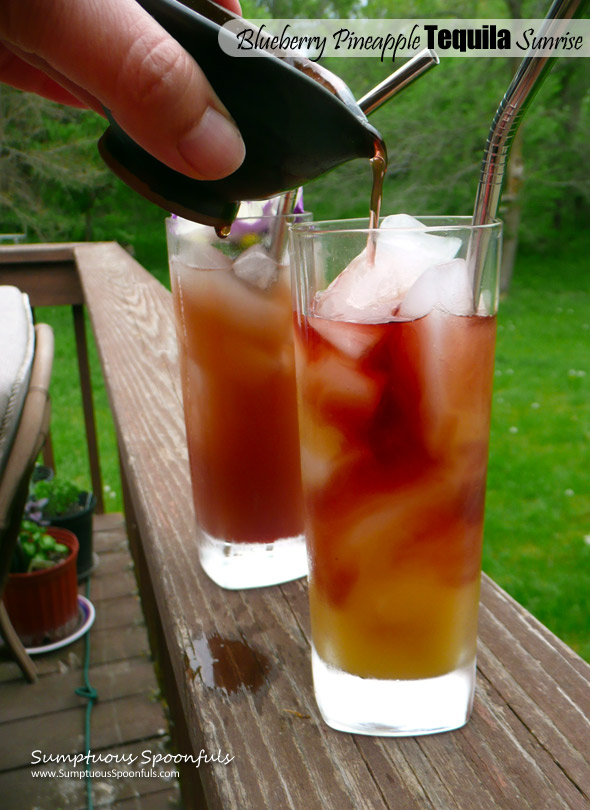 Blueberry Pineapple Tequila Sunrise ~ Sumptuous Spoonfuls #tequila #cocktail #recipe