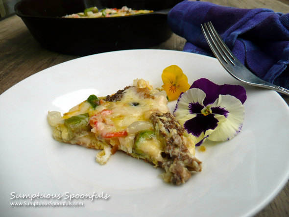 Crab, Mushroom & Asparagus Frittata with Havarti & MontAmore cheeses ~ Sumptuous Spoonfuls #gourmet #breakfast #recipe