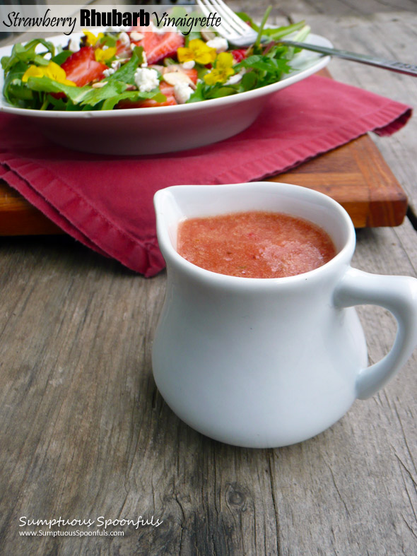 Strawberry Rhubarb Vinaigrette Salad Dressing ~ Sumptuous Spoonfuls #healthy #homemade #salad #dressing