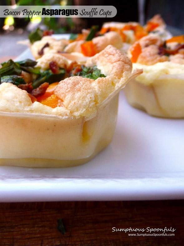 Bacon Pepper Asparagus Souffle Cups ~ Sumptuous Spoonfuls #bacon #asparagus #souffle #recipe