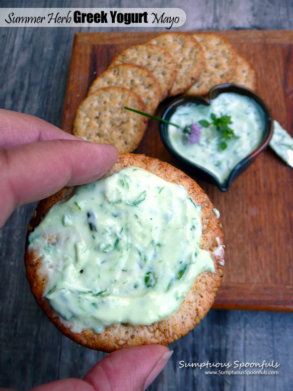 Summer Herb Greek Yogurt Mayo ~ Sumptuous Spoonfuls #greekyogurt #mock #mayo #recipe