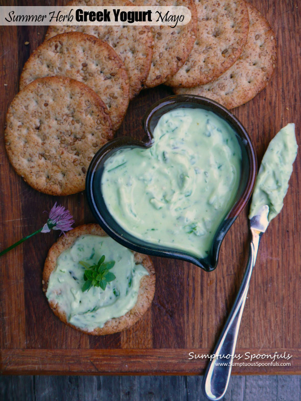 Summer Herb Greek Yogurt Mayo ~ Sumptuous Spoonfuls #greekyogurt #mock #mayo #recipe