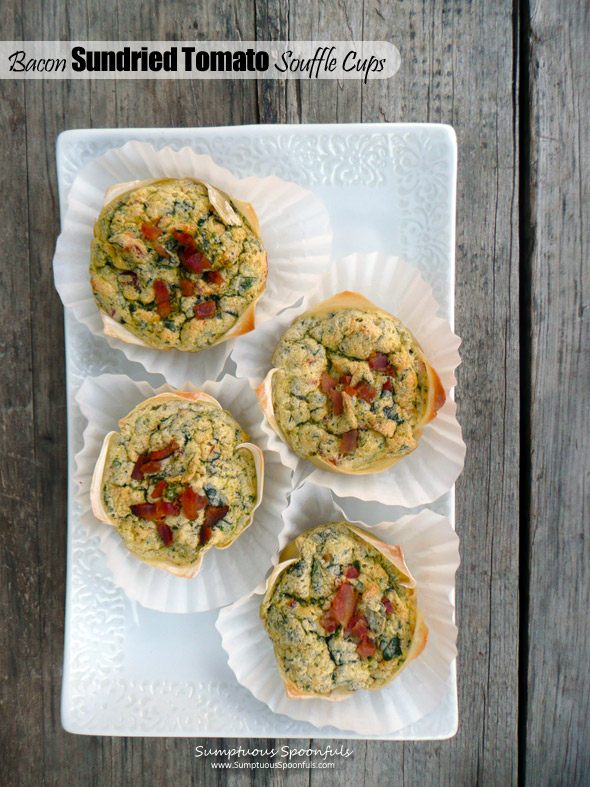 Bacon Sundried Tomato Souffle Cups ~ Sumptuous Spoonfuls #easy #portable #souffle #breakfast #recipe
