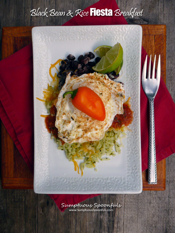 Black Bean & Rice Fiesta Breakfast ~ Sumptuous Spoonfuls #hearty #easy #meatless #breakfast #recipe