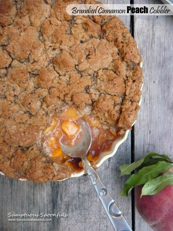 Brandied Cinnamon Peach Cobbler ~ Sumptuous Spoonfuls #peach #cobbler #recipe
