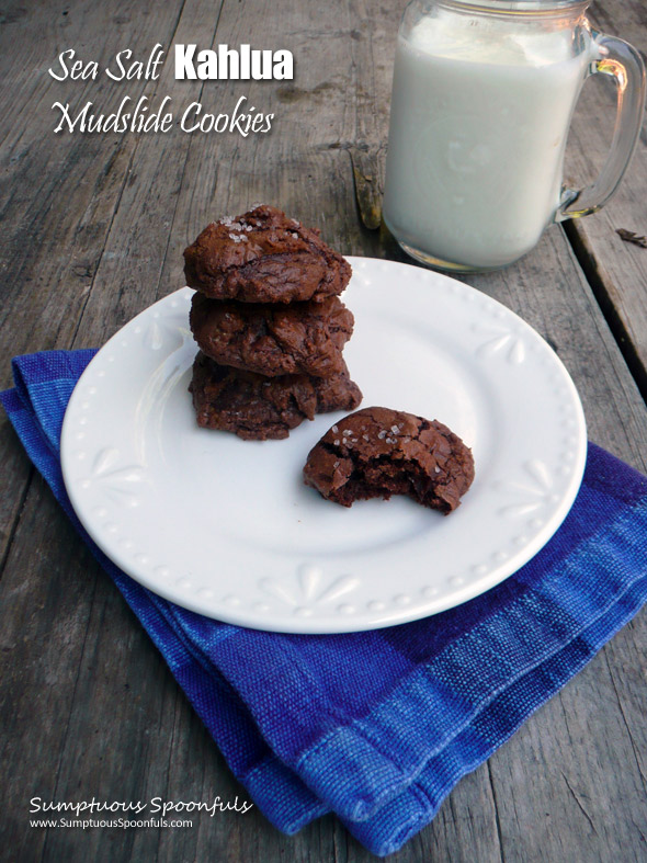 Sea Salt Kahlua Mudslide Cookies ~ Sumptuous Spoonfuls #decadent #lowfat #chocolate #cookie #recipe