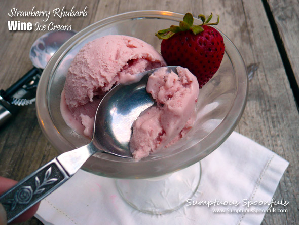 Strawberry Rhubarb Wine Ice Cream ~ Sumptuous Spoonfuls #icecream #recipe