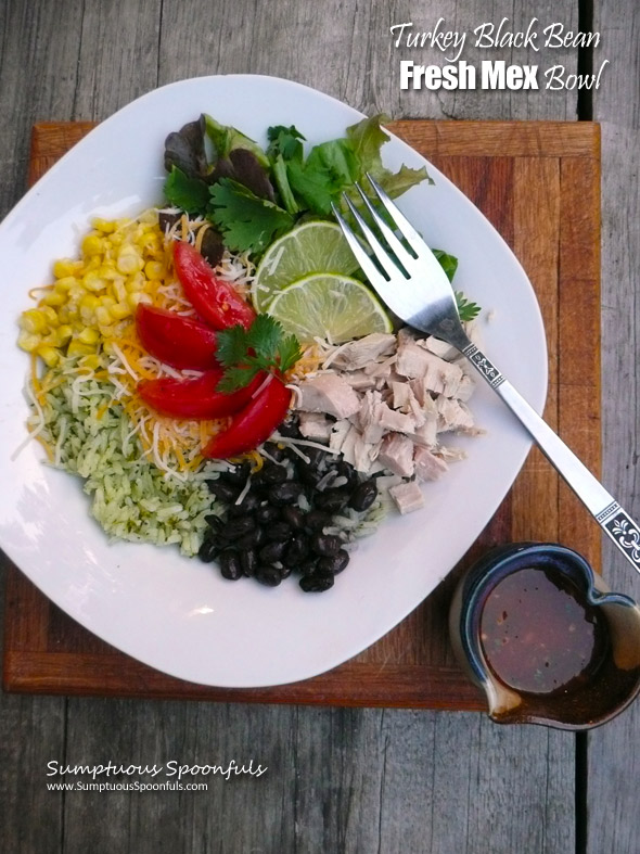 Turkey Black Bean Fresh Mex Bowl ~ Sumptuous Spoonfuls #easy #Mexican #meal #recipe