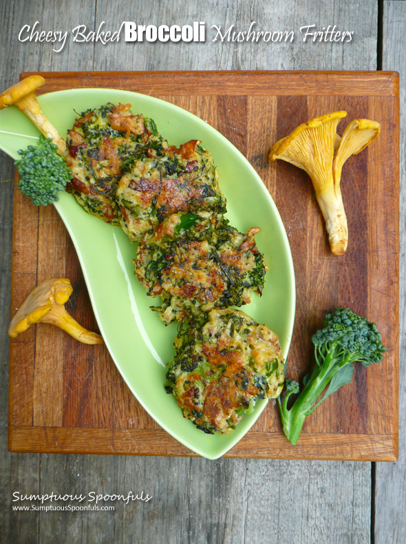 Cheesy Baked Broccoli Mushroom Fritters ~ Sumptuous Spoonfuls #broccoli #mushroom #recipe