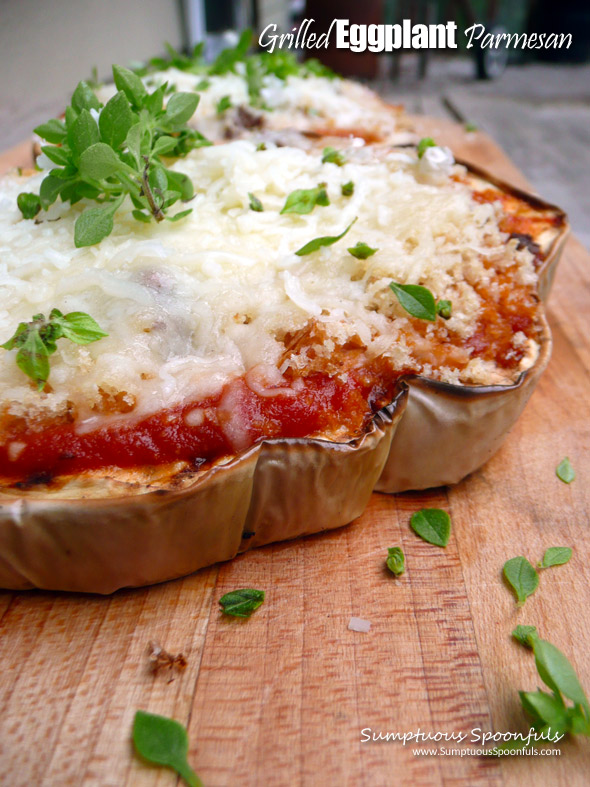 Grilled Eggplant Parmesan ~ Sumptuous Spoonfuls #healthy #eggplant #parmesan #recipe