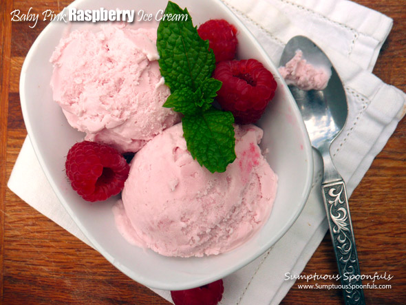 Baby Pink Raspberry Ice Cream ~ Sumptuous Spoonfuls #simple #raspberry #icecream #recipe