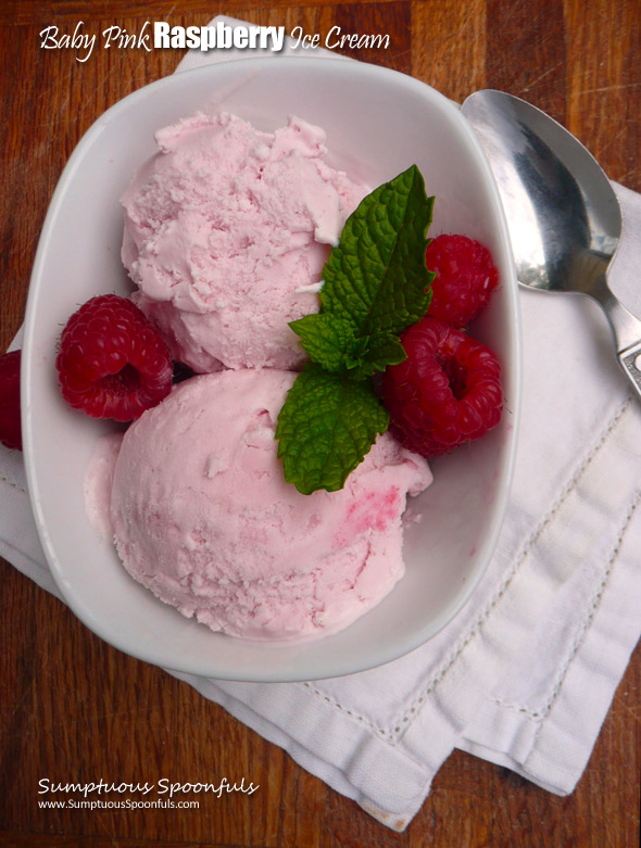 Baby Pink Raspberry Ice Cream ~ Sumptuous Spoonfuls #simple #raspberry #icecream #recipe