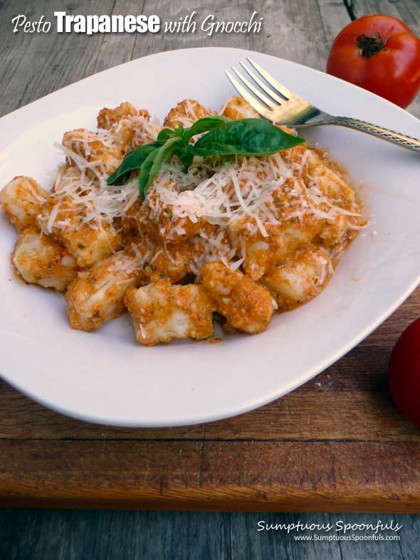 Pesto Trapanese with Gnocchi ~ Sumptuous Spoonfuls #fresh #tomato #pesto #sauce #recipe