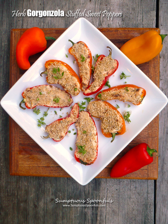 Herb Gorgonzola Stuffed Mini Sweet Peppers ~ Sumptuous Spoonfuls #cheese #stuffed #pepper #recipe