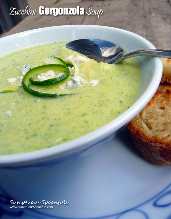 Zucchini Gorgonzola Soup ~ Sumptuous Spoonfuls #creamy #zucchini #gorgonzola #soup (with no cream)!