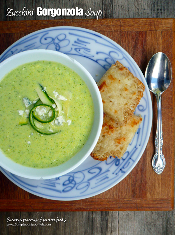 Zucchini Gorgonzola Soup ~ Sumptuous Spoonfuls #creamy #zucchini #gorgonzola #soup (with no cream)!