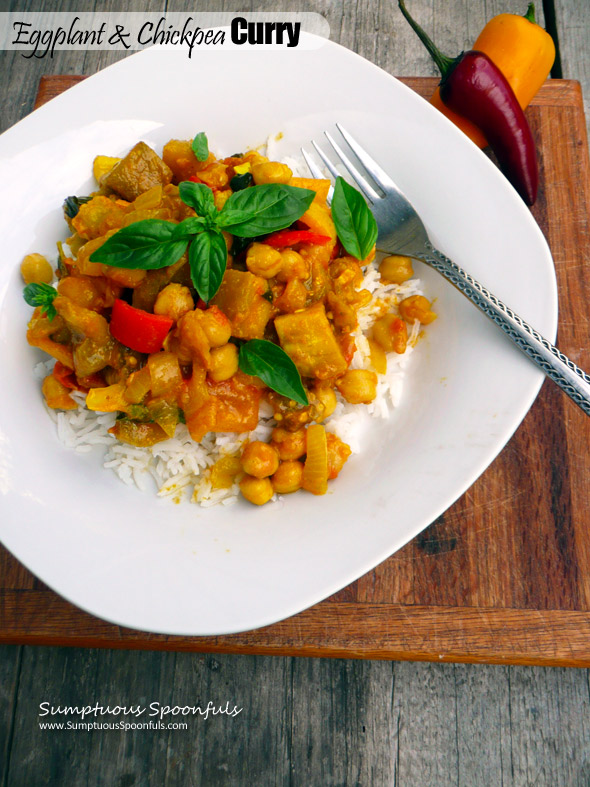 Eggplant & Chickpea Curry ~ Sumptuous Spoonfuls #hearty #vegetarian #dinner #recipe #glutenfree