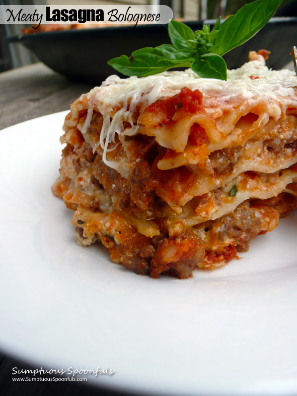 Meaty Lasagna Bolognese ~ Sumptuous Spoonfuls #lasagna #recipe