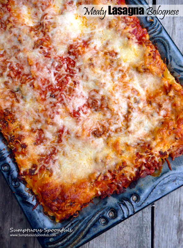 Meaty Lasagna Bolognese ~ Sumptuous Spoonfuls #lasagna #recipe