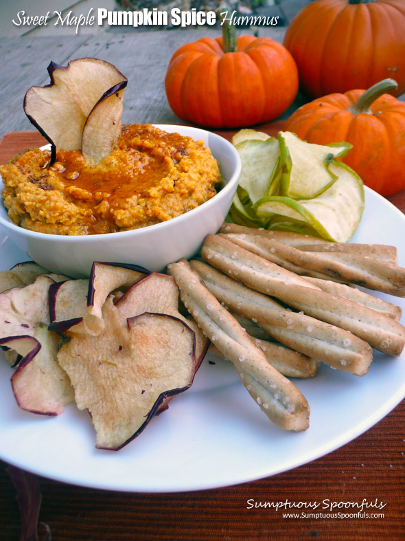 Sweet Maple Pumpkin Spice Hummus ~ Sumptuous Spoonfuls #sweet #autumn #hummus #recipe