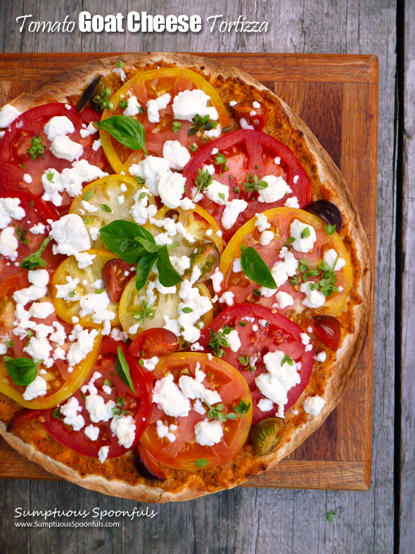 Tomato Goat Cheese Tortizza ~ Sumptuous Spoonfuls #easy #dinner #fresh #pizza #recipe