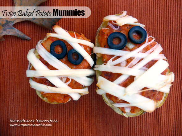Twice Baked Potato Mummies ~ Sumptuous Spoonfuls #healthy #Halloween #recipe #glutenfree