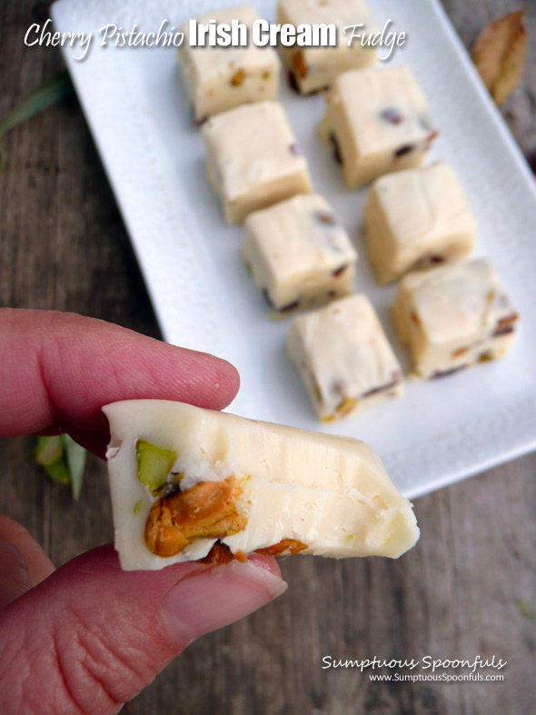 Cherry Pistachio Irish Cream Fudge ~ Sumptuous Spoonfuls #easy #white #fudge #recipe