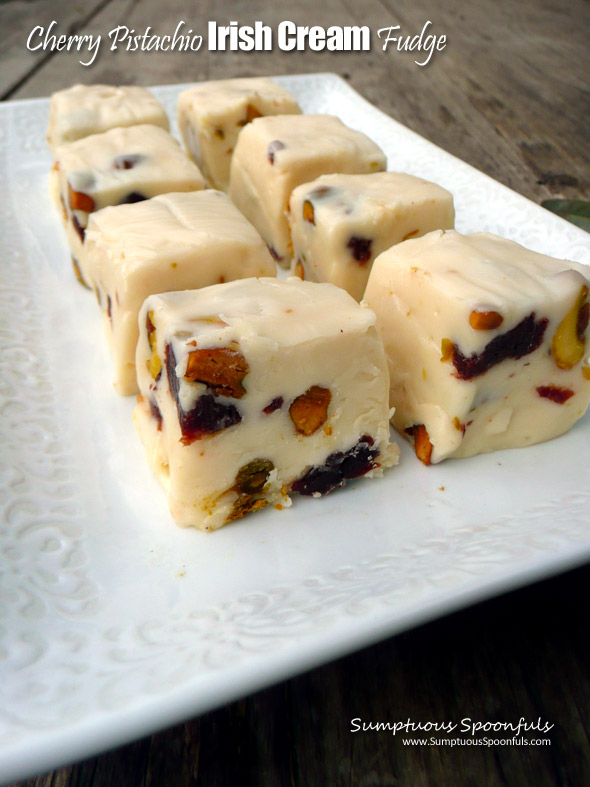 Cherry Pistachio Irish Cream Fudge ~ Sumptuous Spoonfuls #easy #white #fudge #recipe