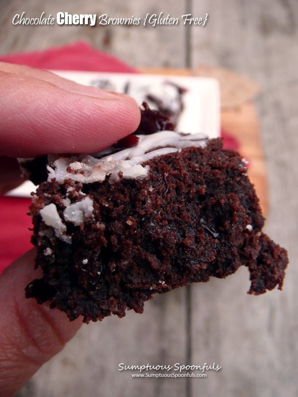 Chocolate Cherry Brownies ~ Sumptuous Spoonfuls #glutenfree #cherry  #chocolate #brownie #recipe