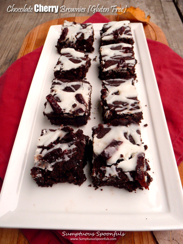 Chocolate Cherry Brownies ~ Sumptuous Spoonfuls #glutenfree #cherry  #chocolate #brownie #recipe