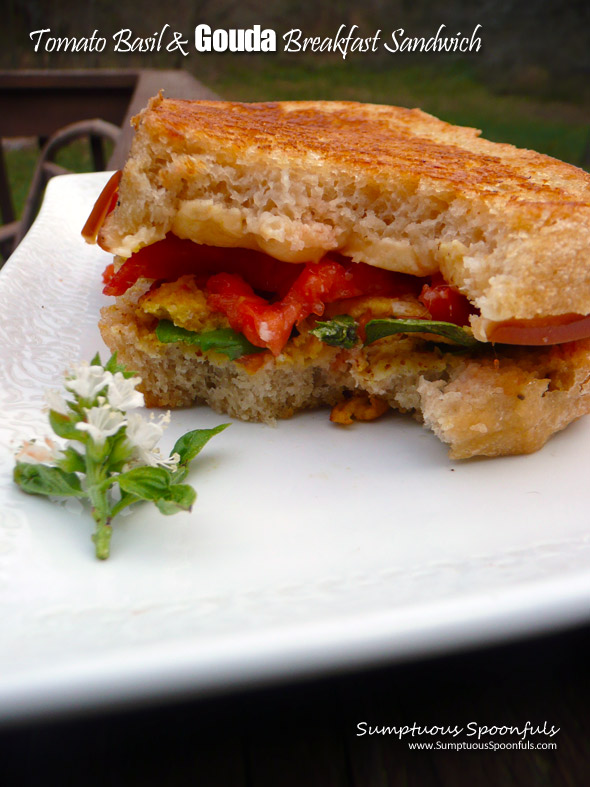Tomato Basil & Smoked Gouda Breakfast Sandwich ~ Sumptuous Spoonfuls #breakfast #sandwich #recipe